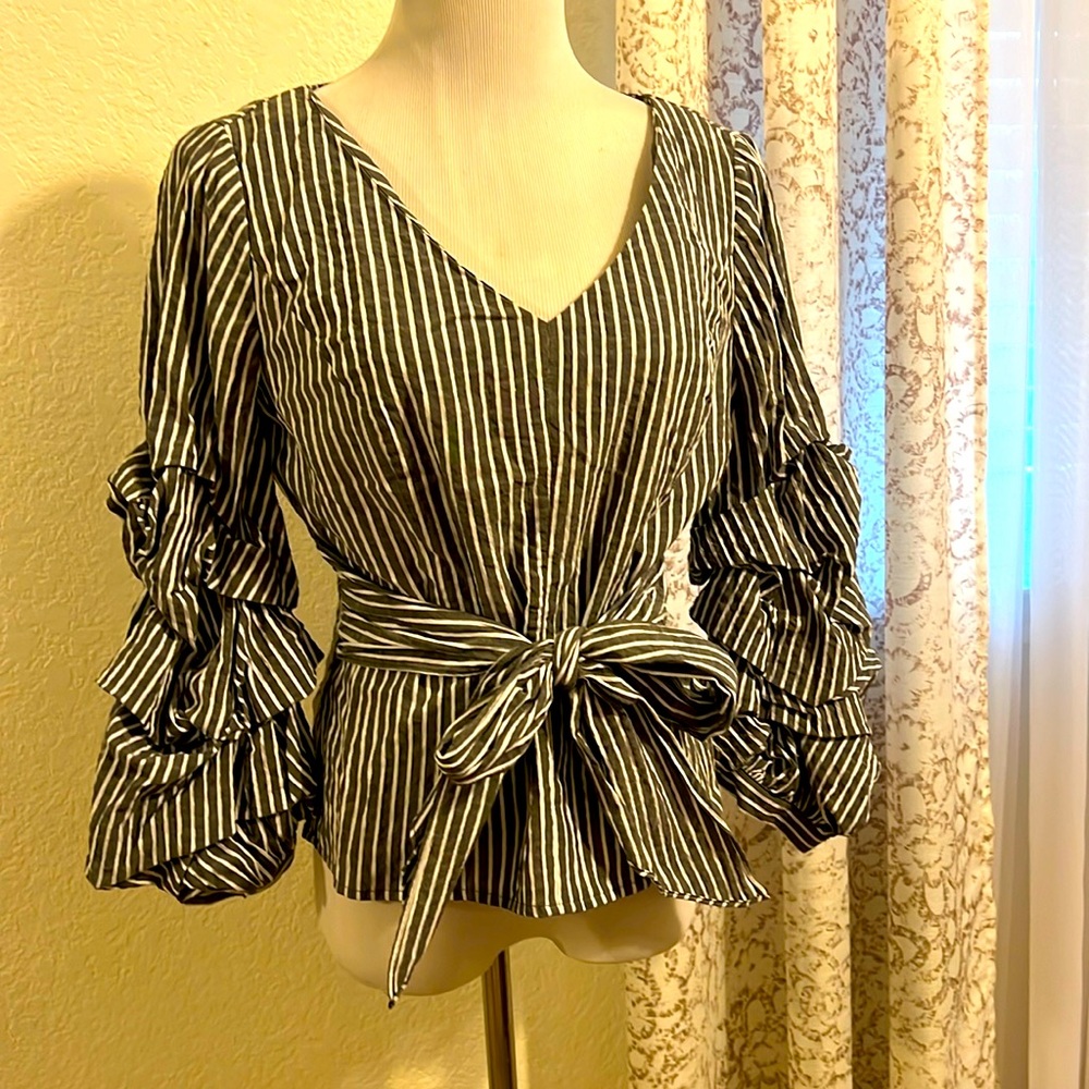 Striped statement sleeve blouse
